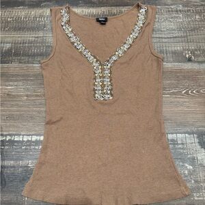 Mossimo Supply Co. Brown Embellished Tank Top